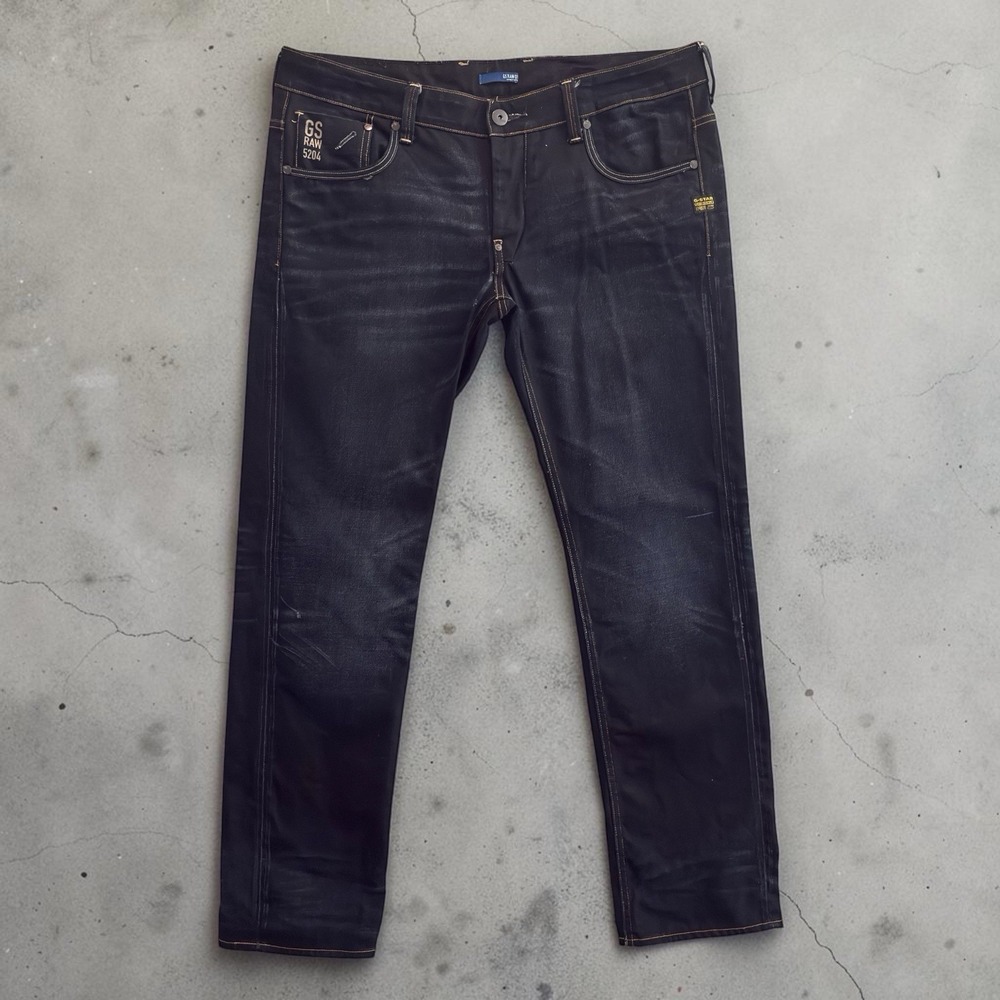 G Star Raw Jeans Men 36x32 Blue Attacc Low Straight Zip Pocket Dark Wash